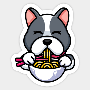 Cute dog eating ramen with chopstick cartoon Sticker